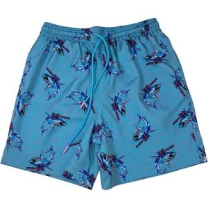 Retro Mens Shark with Laser Cannons Swim Trunks Blue Pink Geometric Large